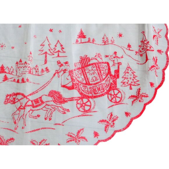Vintage Apron Christmas Chiffon Red & White Half Apron 1950s - Picture 3 of 4